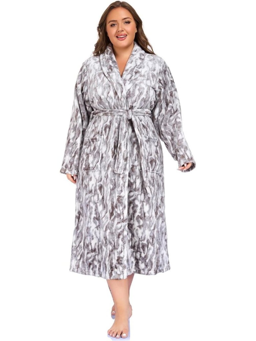 Plus Size Soft Fleece Bathrobe for Women | Cozy Thermal Robe with Pockets & Belt